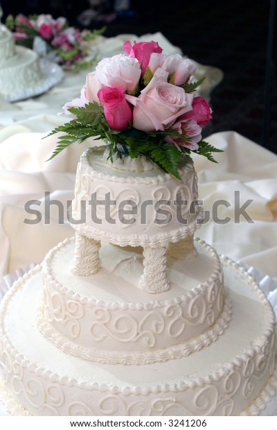 White Wedding Cake Roses On Top Stock Photo Edit Now 3241206