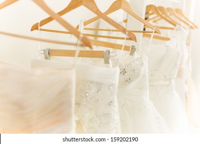 White Wedding Dresses In Dress Store.