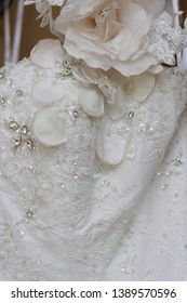 White Wedding Gown Close Up.