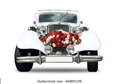 White wedding retro car - isolated object with shadow