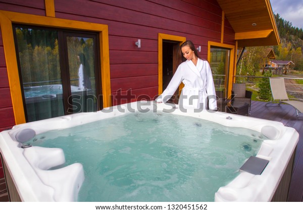 White Whirlpool Bath Installed On Veranda Stock Photo Edit Now