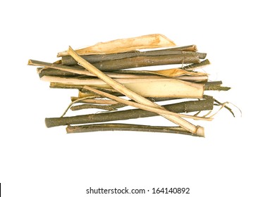 White Willow Bark Medical Herb Isolated On White Background, Used In Herbal Medicine. Salix Alba 