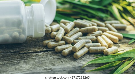 White willow supplements and extract. Selective focus. nature.