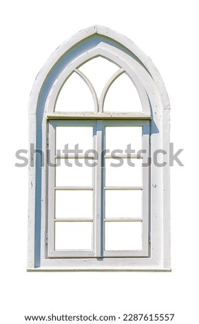 White window frame of wooden historic Lipka Tatar mosque isolated on white background