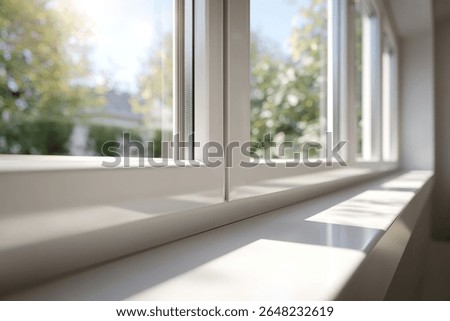 White window frames, sunlight streaming through