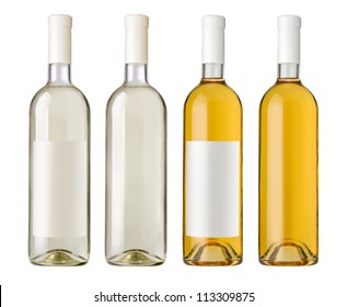 White Wine Bottle In Clear Glass Bottle With Blank Label And No Label On White Background