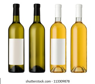 White Wine Bottle In Clear Glass Bottle With Blank Label And No Label On White Background