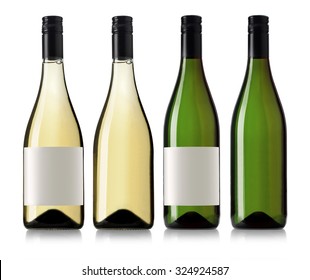 White Wine Bottle In Clear Glass Bottle With Blank Label And No Label On White Background