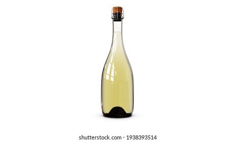 White Wine Bottle. Isolated On White Background. Bottle Used For Champagne, Chardonnai, Prosecco And White Wine, Place Your Design And Use For Presentations.