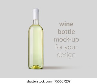 White Wine Bottle Mock Up. Grey  Background With Clipping Path