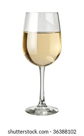 White Wine And Glass Isolated On White