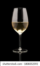 White Wine Glass On Black Background