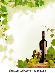 White wine and grapevine border