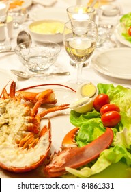 White Wine And Lobster As A Luxury Dinner Plate