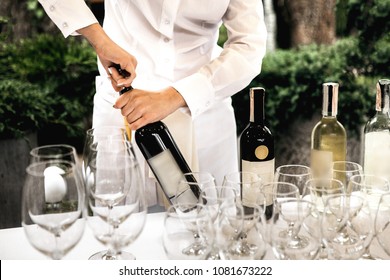 White wine on the buffet table 