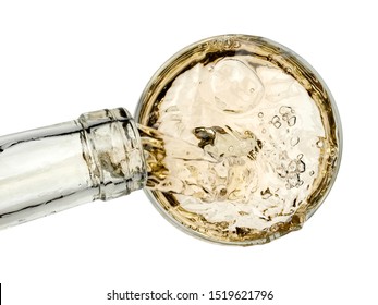 White Wine Pouring In A Glass, Top View