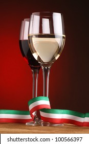 White Wine And Red Wine With Italian Flag