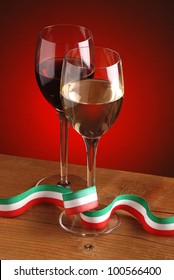 White Wine And Red Wine With Italian Flag