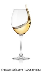 white Wine splash in glass isolated on white background, full depth of field, clipping path