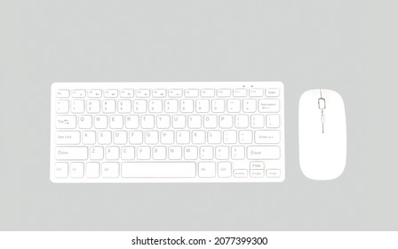 White Wireless Computer Keyboard And Mouse Top View