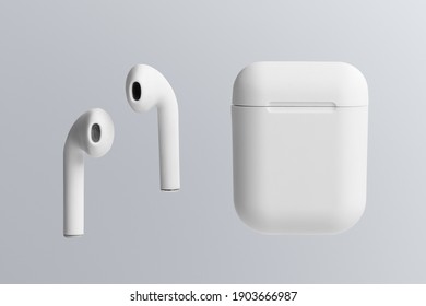 White Wireless Earbuds Case Mockup Digital Earphones