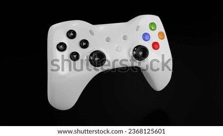 White Wireless Gamepad with Colorful Buttons for Gaming. White Plastic Gamepad on Black Background. 3D Render Illustration. Stylized Game Pad Joystick. Online Esport Games Hobby Concept.