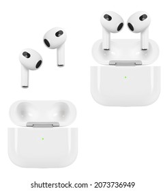 White wireless headphones on white background - Shutterstock ID 2073736949