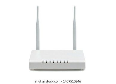 White wireless internet router isolated on white background - Shutterstock ID 1409510246