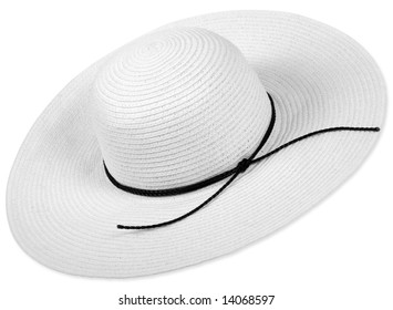 White Woman Big Hat On White Background