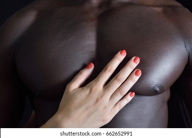 Mans woman chest touching Hands off