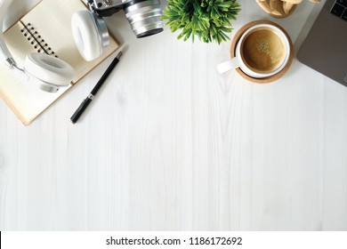 White Wood Desktop Office Supplies Workspace Stock Photo 1186172692 ...