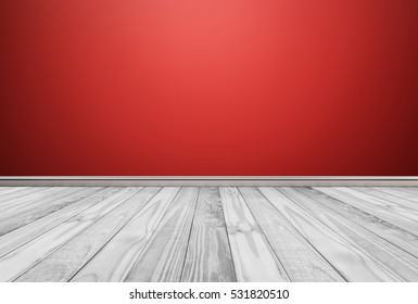 White Wood Floor Panels With Red Wall Background