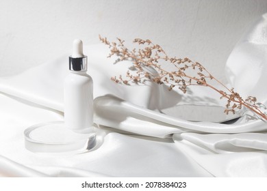 White Wood Table Background With Lifestyle, Cosmetic Makeup Bottle Lotion Cream Product With Beauty Fashion Skincare Healthcare Mockup