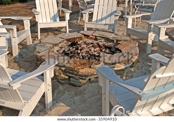 White Wooden Chairs Form Circle Around Royalty Free Stock Image