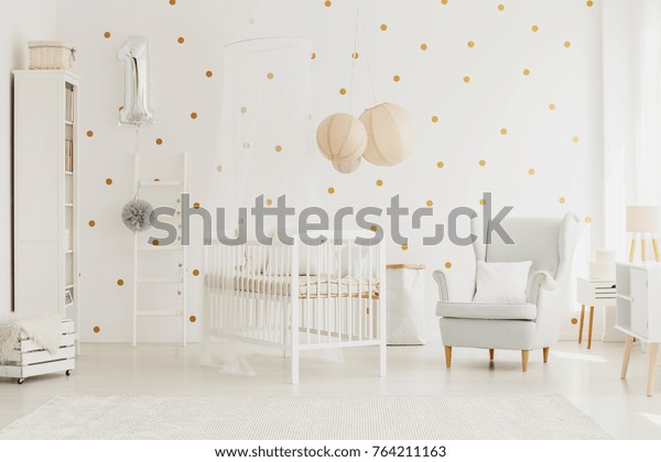 White Wooden Crib Canopy Bright Baby Stock Photo Edit Now 764211163