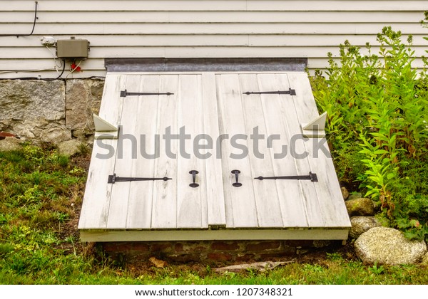 White Wooden Doors Storm Cellar By Stock Photo Edit Now 1207348321