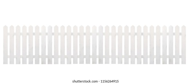 White wooden fence isolated on white background with clipping path  