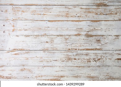 White Wooden Floorboards. Distressed Worn Floorboard Background Painted White