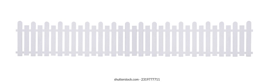 White Wooden Picket Fence Isolated on White Background with Clipping Path, Panoramic view
