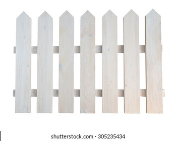 White Wooden Rough Painted Decorative Cottage Garden Fence Isolated On White

