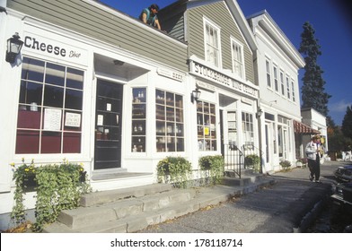 White Wooden Storefronts In Autumn, Stockbridge, MA