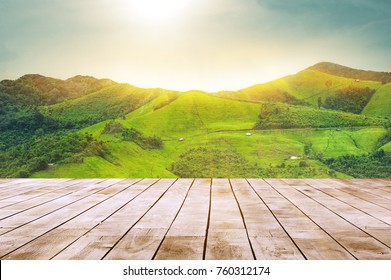 White Wooden Table Top With The Mountain Landscape