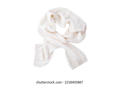 White Wool Scarf On A White Isolated Background.