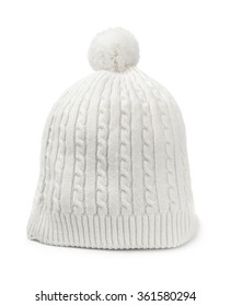 White Woolen Knitted Hat Isolated On White