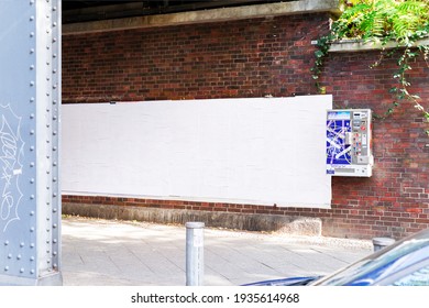White wrinkled poster template. Glued paper mockup. Blank wheatpaste on textured wall. Empty street art sticker mock up. Clear urban glued advertising canvas. Billboard advertisment advertiser.