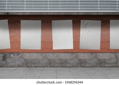 White Wrinkled Poster Template. Glued Paper Mockup. Empty Street Art Sticker Mockup. Urban Glued Advertising Canvas