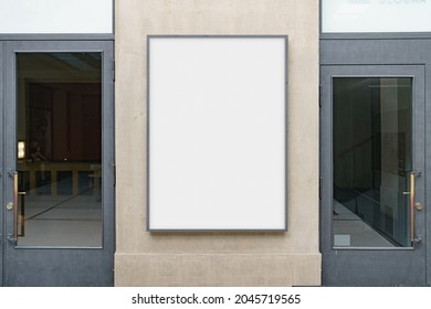 White wrinkled poster template. Glued paper mock up. Blank wheat paste on textured wall. Empty street art sticker mock up in frame. Clear urban glued advertising canvas.