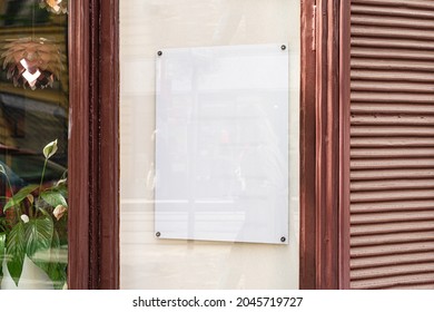 White Wrinkled Poster Template. Glued Paper Mock Up. Blank Wheat Paste On Textured Wall. Empty Street Art Sticker Mock Up In Frame. Clear Urban Glued Advertising Canvas.