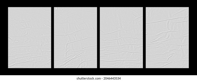 White wrinkled poster template. Glued paper texture mock up. Blank wheat paste on white background. Empty mock up in frame. Clear urban glued advertising canvas. - Shutterstock ID 2046443534