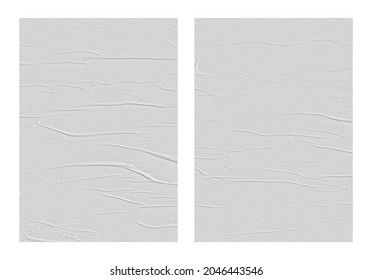 White wrinkled poster template. Glued paper texture mock up. Blank wheat paste on white background. Empty mock up in frame. Clear urban glued advertising canvas. - Shutterstock ID 2046443546